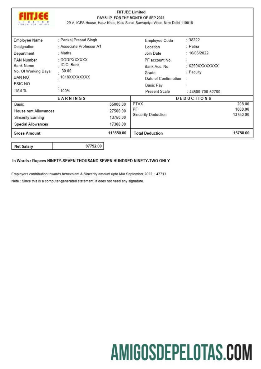 Realista Modelo de recibo de pagamento do FIITJEE Education Center em formatos Word e PDF.pdf, 1